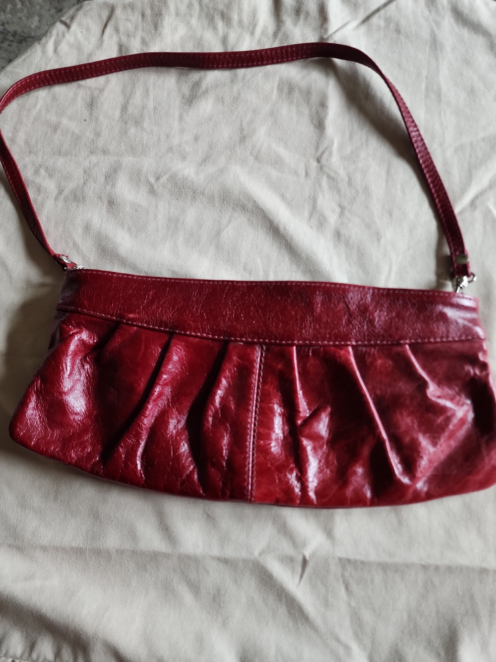 Aldo Red Pleated Genuine Leather Shoulder Bag